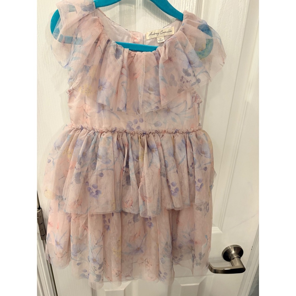 Audrey Camille Dress Pink Floral Tulle Tiered Ruffle Tutu Party Special Occasion